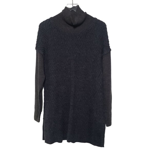 Woolrich Sweater Dress Gray Knit Chevron Zig Zag Pullover Mock Neck Womens Large - Picture 1 of 11